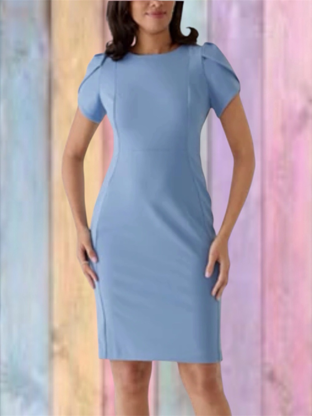 Calvin Klein Soft Blue Tulip Sleeve Sheath Dress NWT